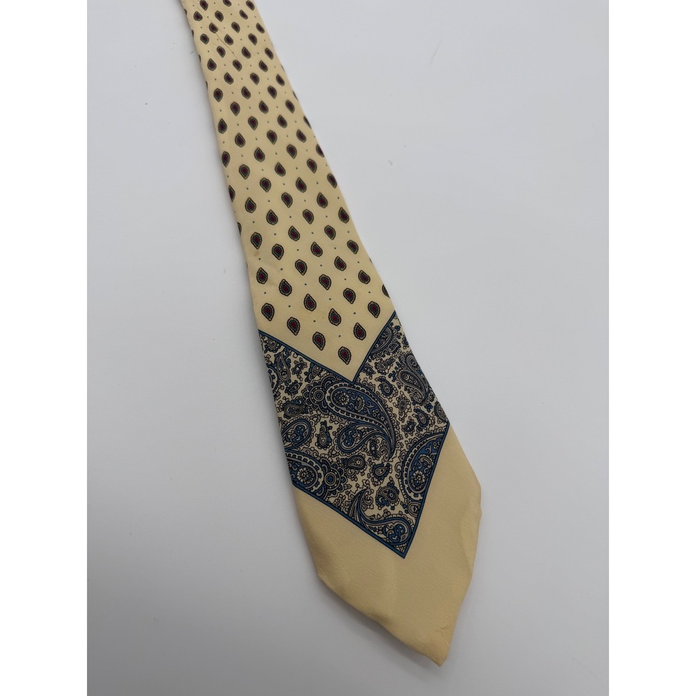 Vintage Pierre Balmain Paris Mens Cream Paisley Teardrop Silk Blend Necktie